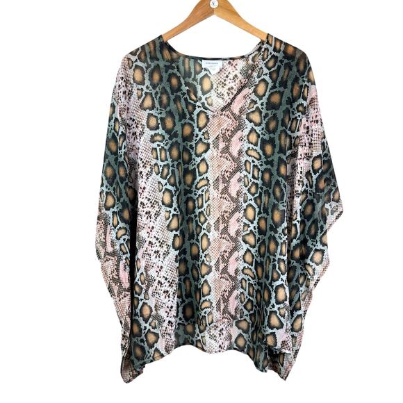Adrienne Snake Python Print Chiffon Sheer Oversized Poncho Tunic Blouse - Picture 5 of 11